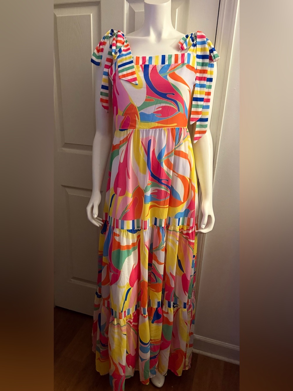 Aura Multi-Color Tie-Shoulder Maxi Dress